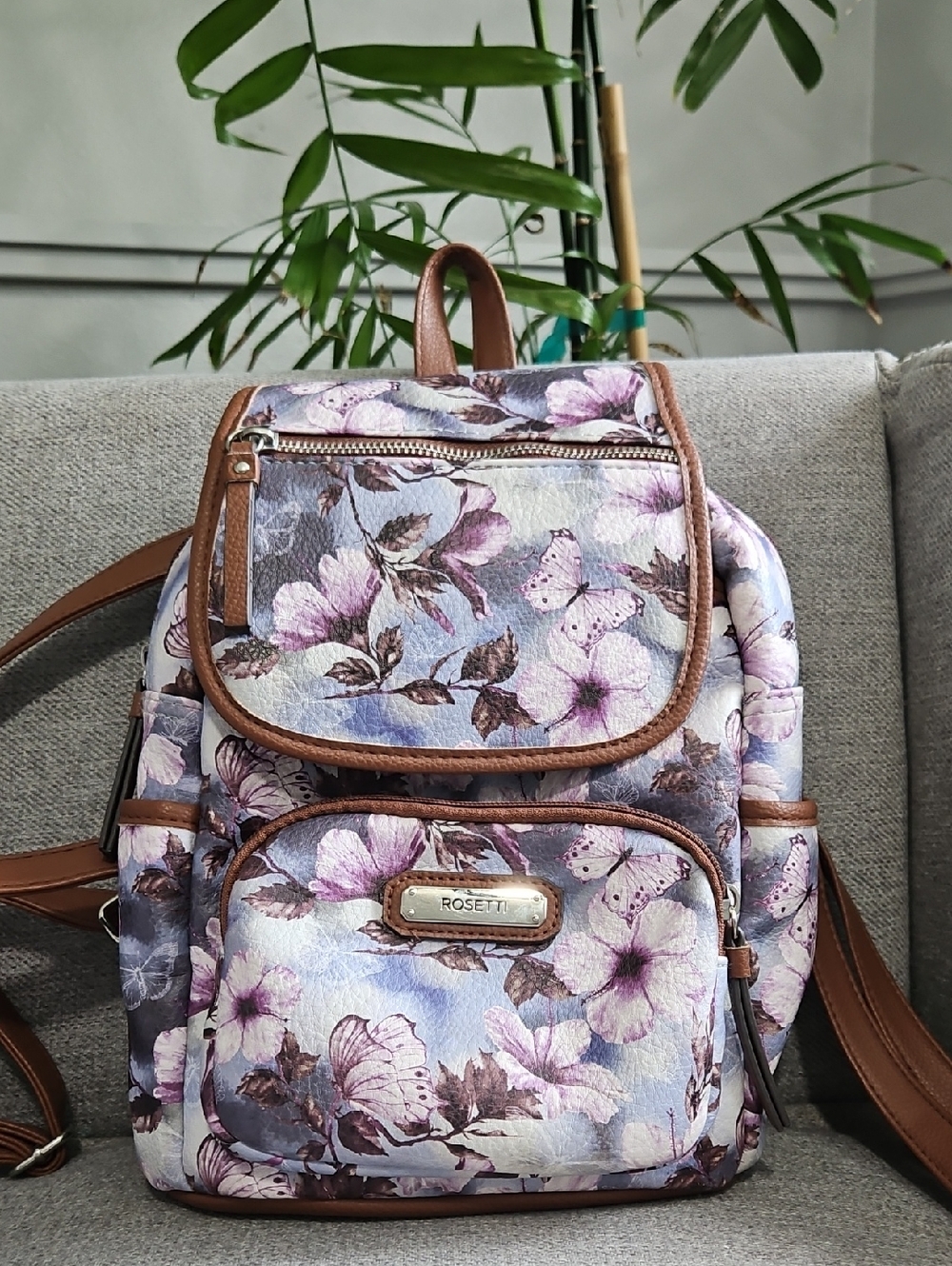 Rosetti Lavender Floral Mini Backpack With Butterflies